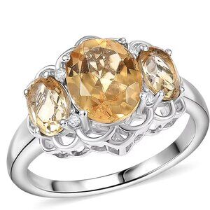 2.65 ctw Brazilian Citrine Statement Ring White Zircon Sterling Silver Size 7